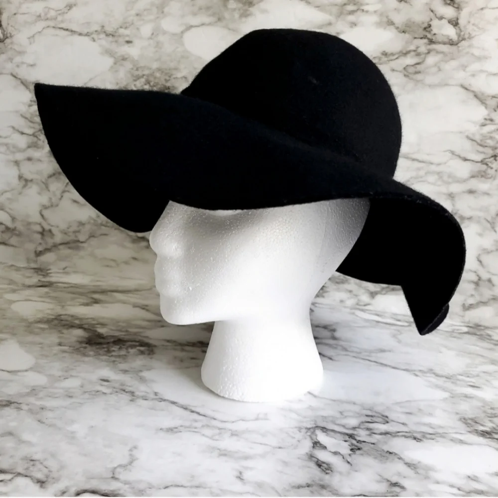 100% Wool Boho Black Floppy Felt Hat 57cm